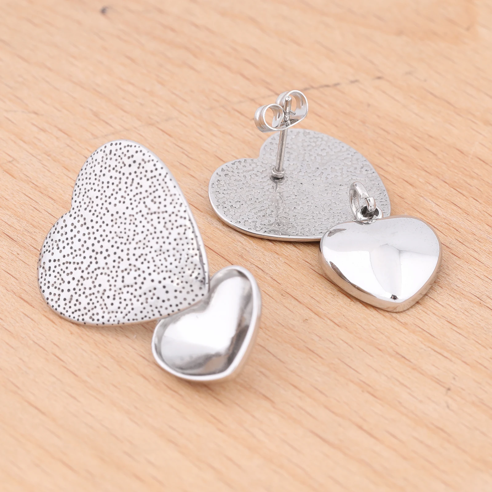 6pcs Stainless Steel Fit 12mm Heart Point Back Stone Cabochon Earring Base Setting Blanks Diy Post Ear Studs Findings