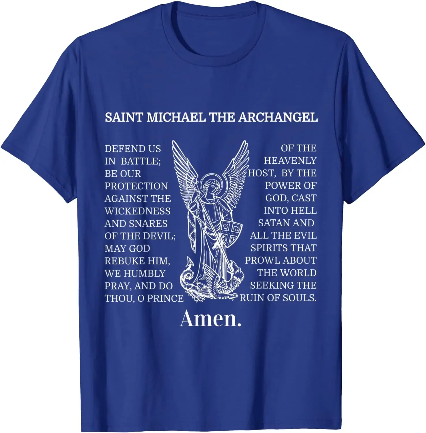 Saint St Michael Prayer Men T-Shirt Catholic Archangel Christian Shirt Short Sleeve Casual Cotton O-Neck Men Clothing  Tshirt