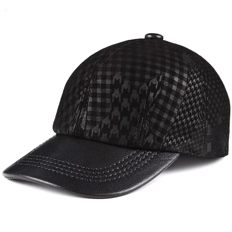 

New Spring/Winter Man Genuine Leather Baseball Caps Male Casual Sheepskin Print 55-60 Adjustable Sprot Flight Hats