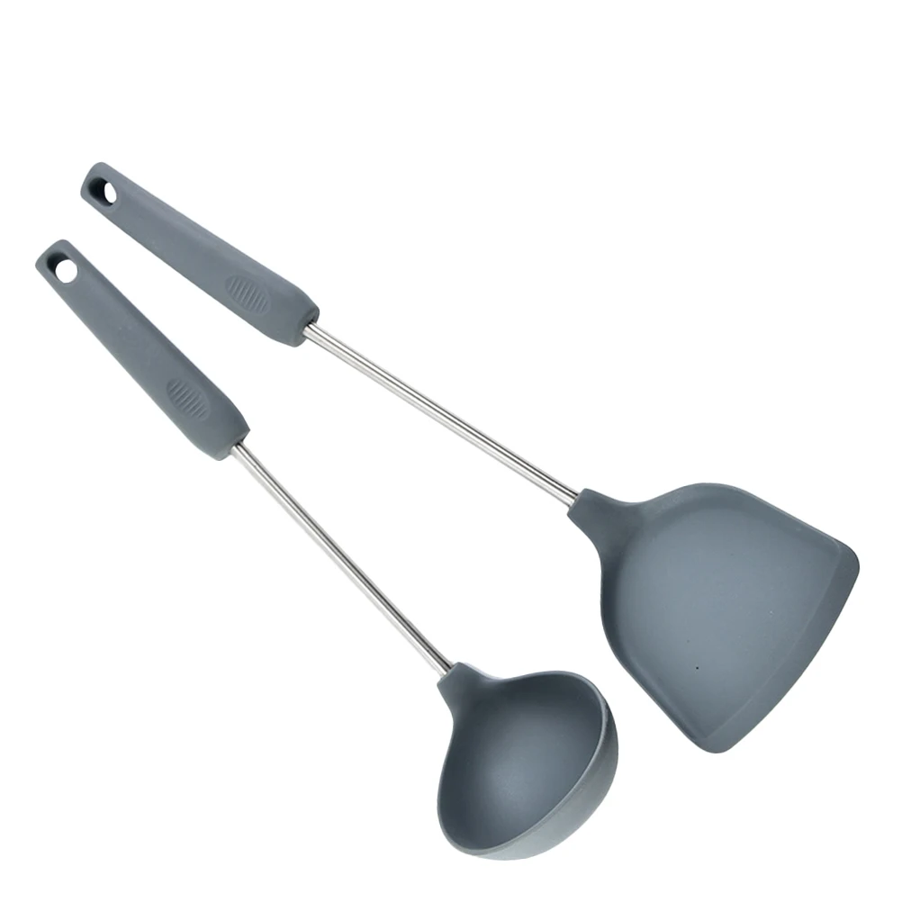 

2 pcs Silicone Spatula Soup Spoon Set Heat Resistant Cooking Tools Stainless Steel Kitchen Utensils Practical Storage