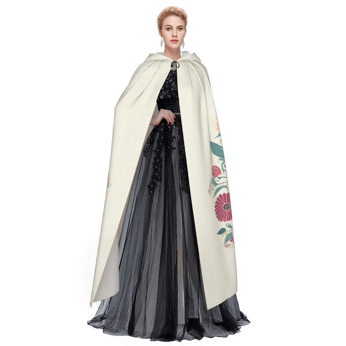محرك السيارة خمر مع الزهور عباءة طويلة مقنعين الساحرة القرون الوسطى زي تأثيري كيب هالوين معطف الكبار للجنسين