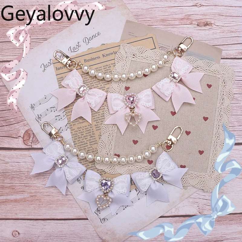 

Брелок ручной работы, милый, оригинальный, импортный, кружевной, с бантом, из бисера, сумка в стиле Лолиты, подвеска, украшение, брелок в японском стиле