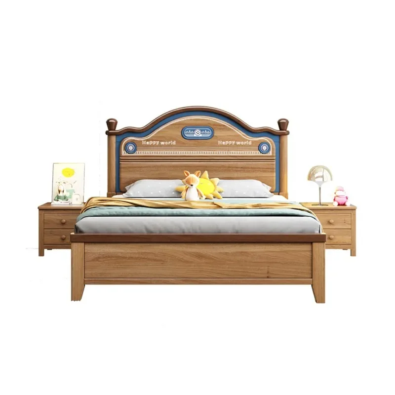 American Boys and adolescents wood wax oil all solid wood bed 1.5m 1.2m Small apartment single boy bed