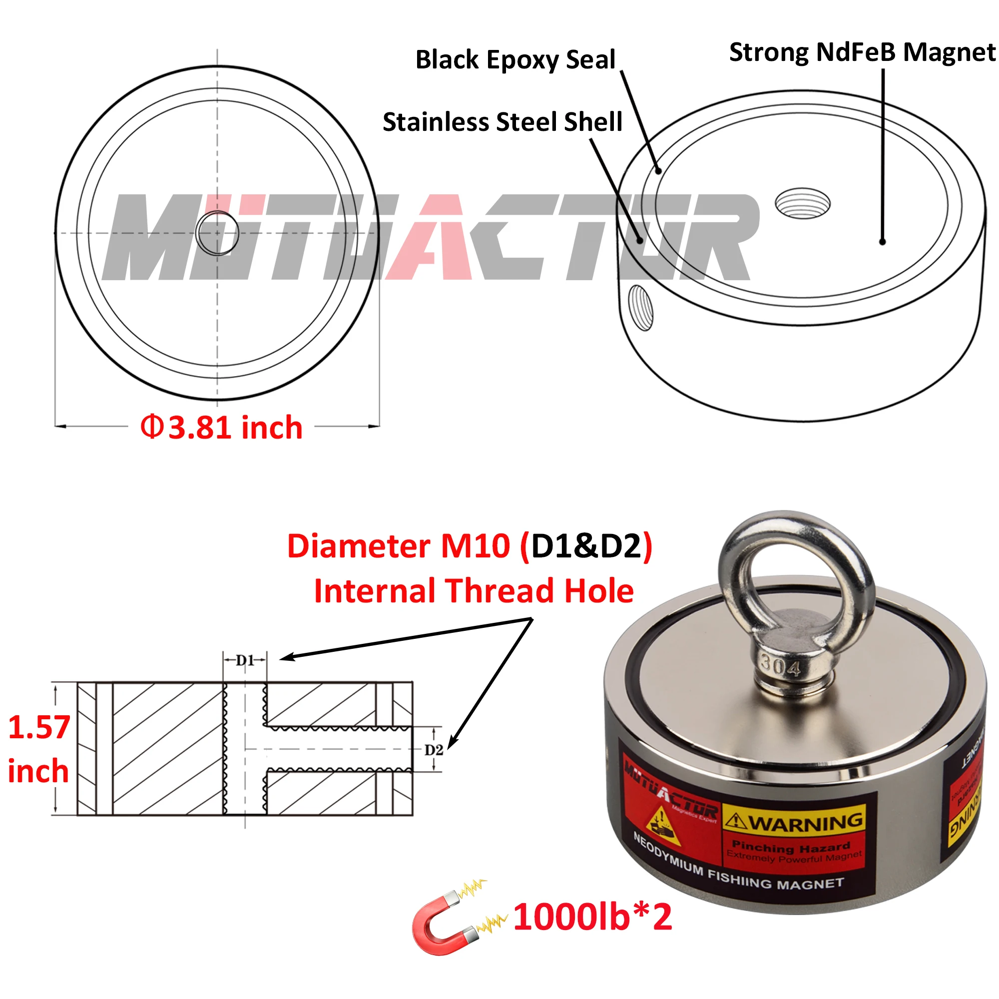 Double Sides 450KG Neodymium Fishing Magnet Pot Set with Claw Safety BOX  Super Power Jumbo Retrieving Tools Magnet