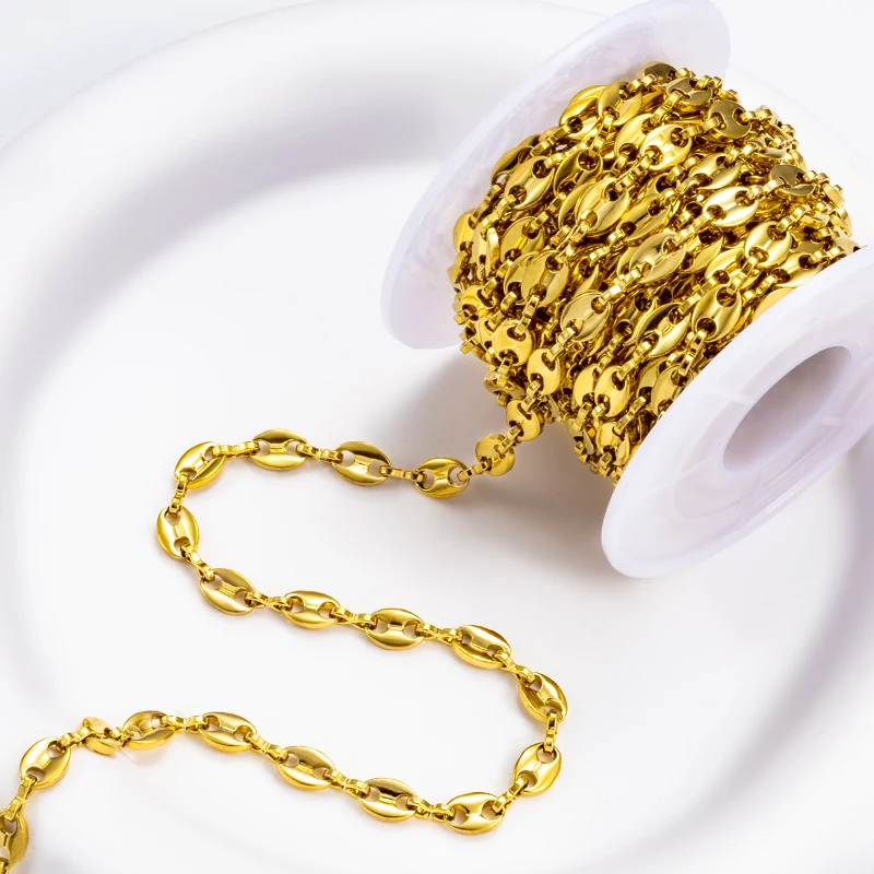 

Gold Plated PVD Stainless Steel Coffee Bean Chains DIY Hip Hop Bracelet Necklaces for Jewelry Making Supplies Accessories