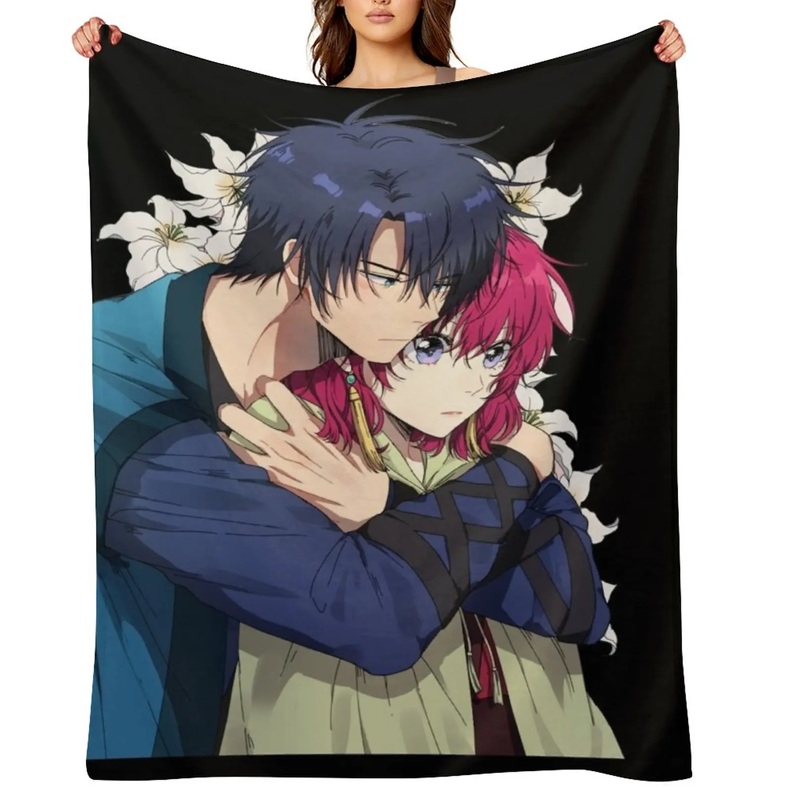 

Yona of the dawn hak and yona hug Throw Blanket Bed Fashionable anime Hairy Polar Blankets