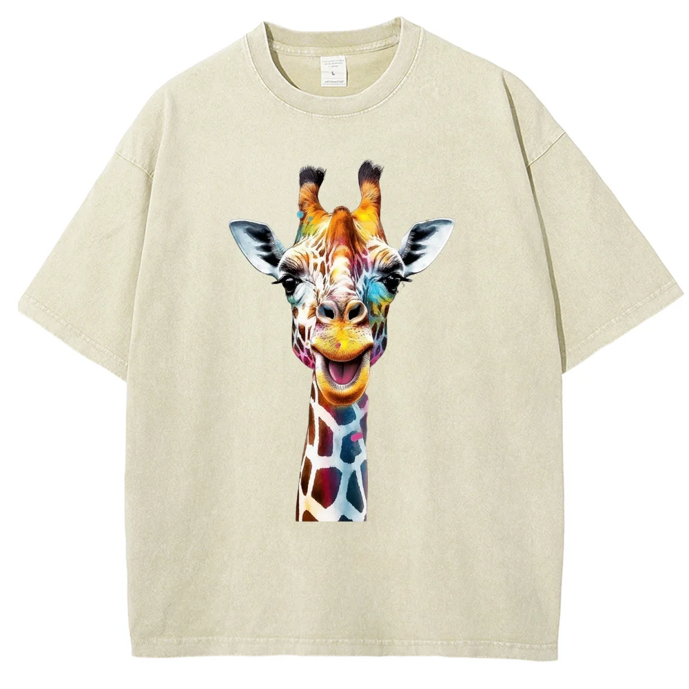 

2024 Summer Women's T-Shirt White Oversize Y2K Giraffe Print Loose Short Sleeve Unisex Casual Simple Top Men