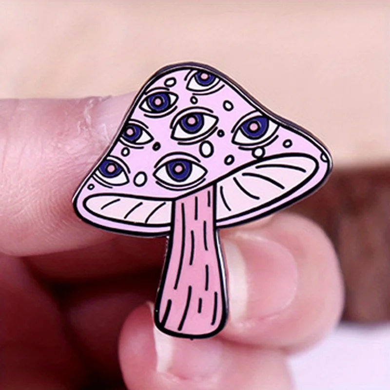 دبوس بروش عيون الفطر الأنيق - إكسسوار أزياء من خليط معدني عتيق لحقائب الظهر والملابس