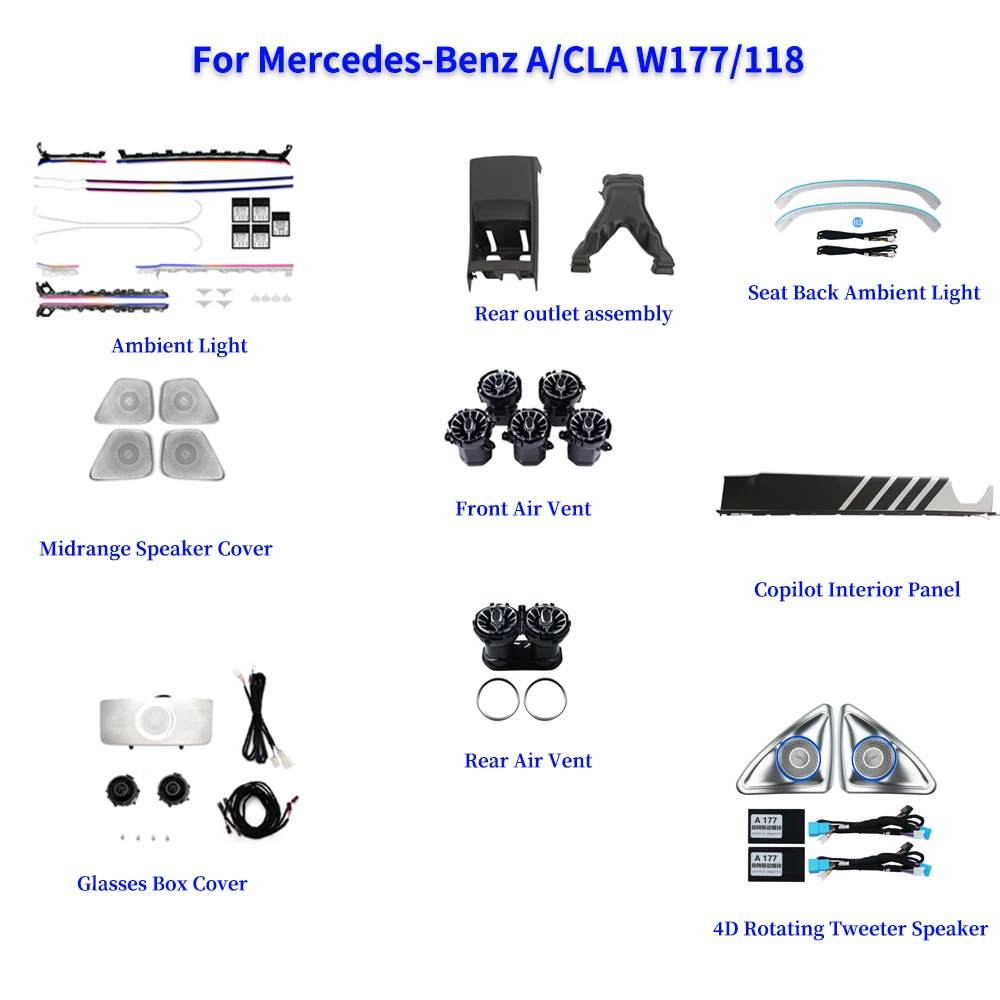 

For Mercedes A-Class W177 CLA W118 C118 2018-2025 Atmosphere Lighting Upgrade 64 Colors LED Car Interior Ambient Light