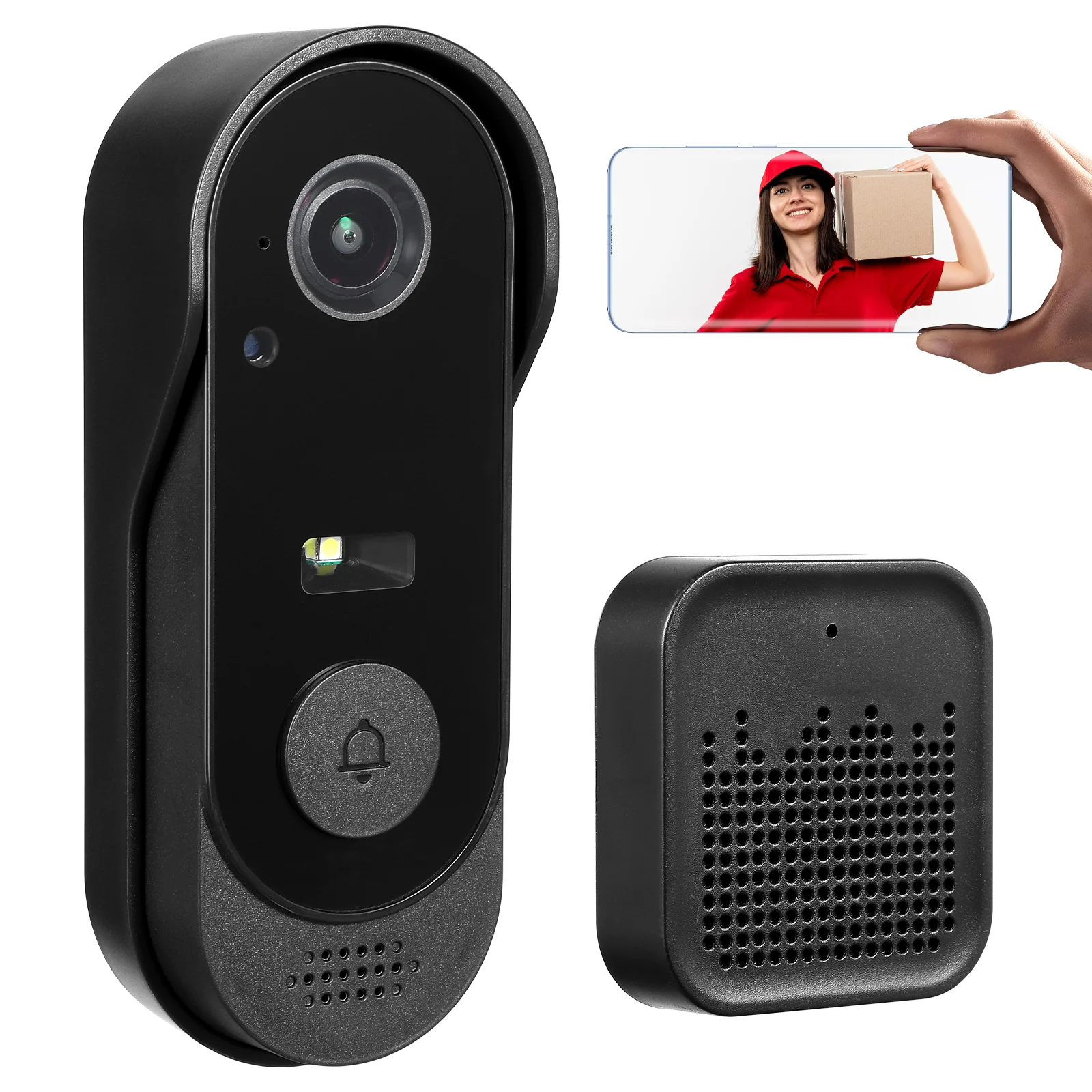 

Smart Doorbell Wireless Camera Video Cameras Household Black Abs Intelligent Visual