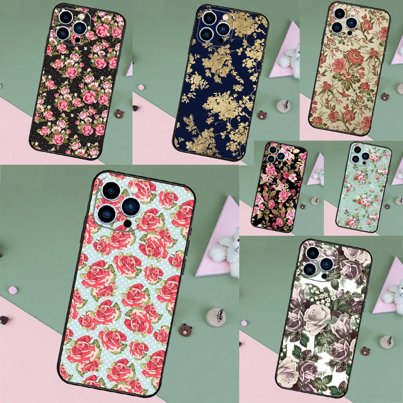 Floral Chic Roses Tulips Garden Case Cover For iPhone 13 12 Mini 11 14 Pro Max XS X XR 7 8 Plus 15 16 Pro Max