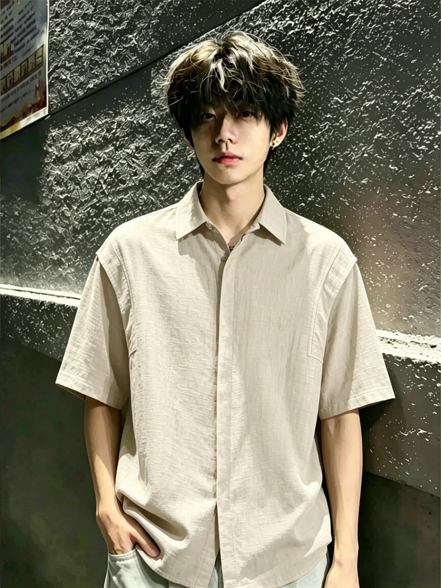 

Men's Short Sleeve Shirt Linen Ice Silk Loose Fit Casual Style Summer Breathable Comfortable Fashionable Shoulder Shirt