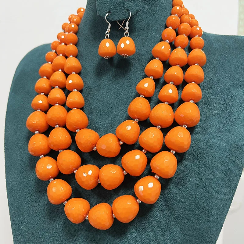 Europe and America Exaggerated Women\'s Jewelry Accessories Colorful Mult Layers Acrylic Beads Necklace Drop Earrings Jewelry Set