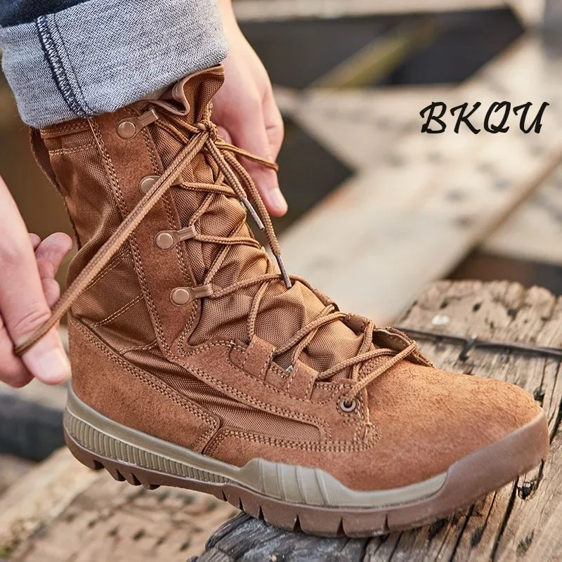 BKQU Outdoor Training 2024 New Summer  Breathable Brown Combat Male Ultralight High Top Wear Lovers Desert Men boots