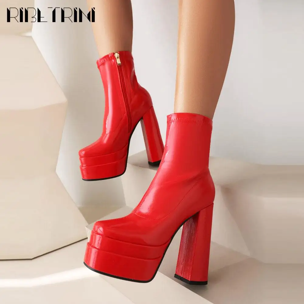 High Heeled Women Boots Square Toe Zipper Ankle Platform Shoes Cool Fashion Punk Gothic New Brand Winter Elastic Boots Woman