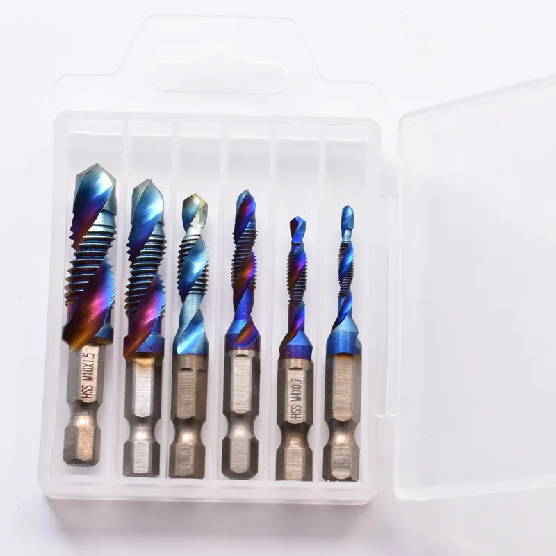 6Pcs Tap Drill Bit Set Hex Shank Titanium Plated HSS Screw Thread Bit Screw Machine Compound Tap M3 M4 M5 M6 M8 M10 Hand Tools