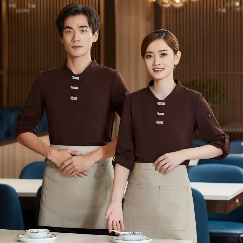 Seragam Kerja Pelayan Restoran untuk Wanita Lengan Panjang dengan Kancing JepretTShirt dengan Lengan Peregangan untuk Katering, Kue, Roti, Panas