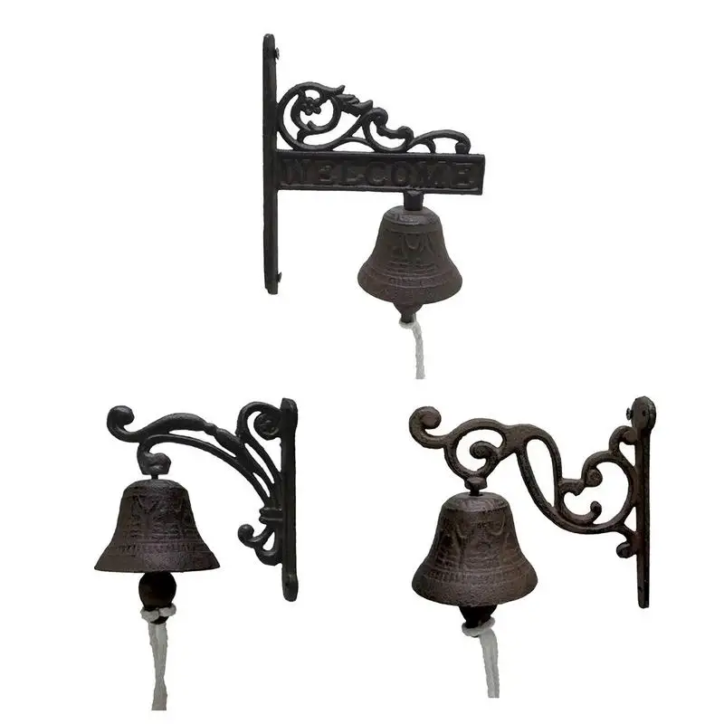 Retro Garden Rustic Bell Vintage Large Cast Iron Wall Mounted Metal Door Bell for Farm House Outside Decorative Accent Bells