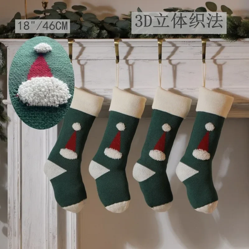 

Knitted Woolen Socks Christmas Pendant 3D Terry Christmas Hat Gift Bag Home Decor