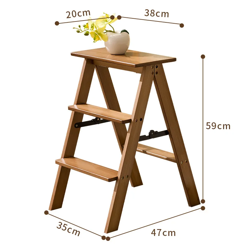 Gratis installatie van opvouwbare ladderkrukken van bamboe en hout, hoge keukenkrukken, barkrukken, huishoudelijke trappen, opbergrekken
