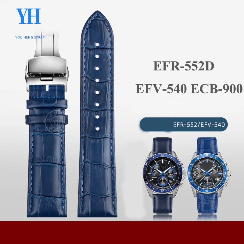 20mm 22mm 가죽 시계 밴드 카시오 EFR-552D EFB-670 EFV-540 ECB-900 시계 스트랩 벨트 팔찌