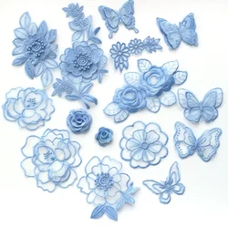 DIY fashion sew on embroidery butterfly Patches for clothing Embroidery blue flower patches  bags decorative parches applique
