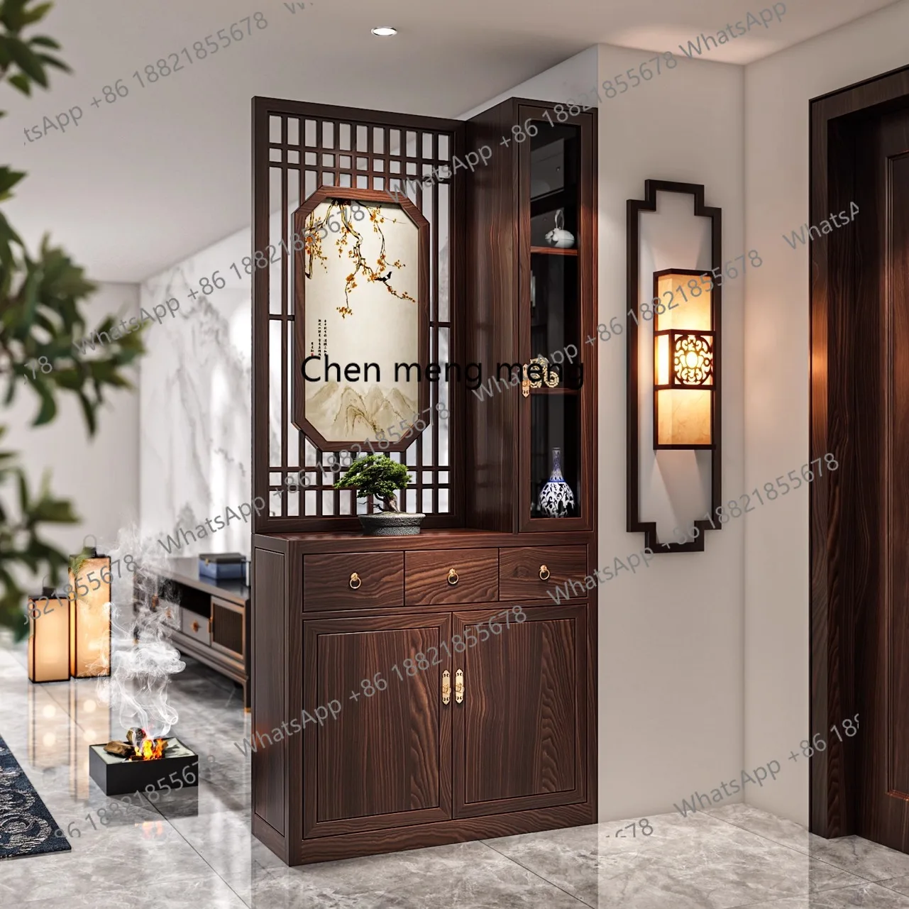 

New Chinese-style solid wood porch cabinet living room blocking simple shoe cabinet rack screen home partition
