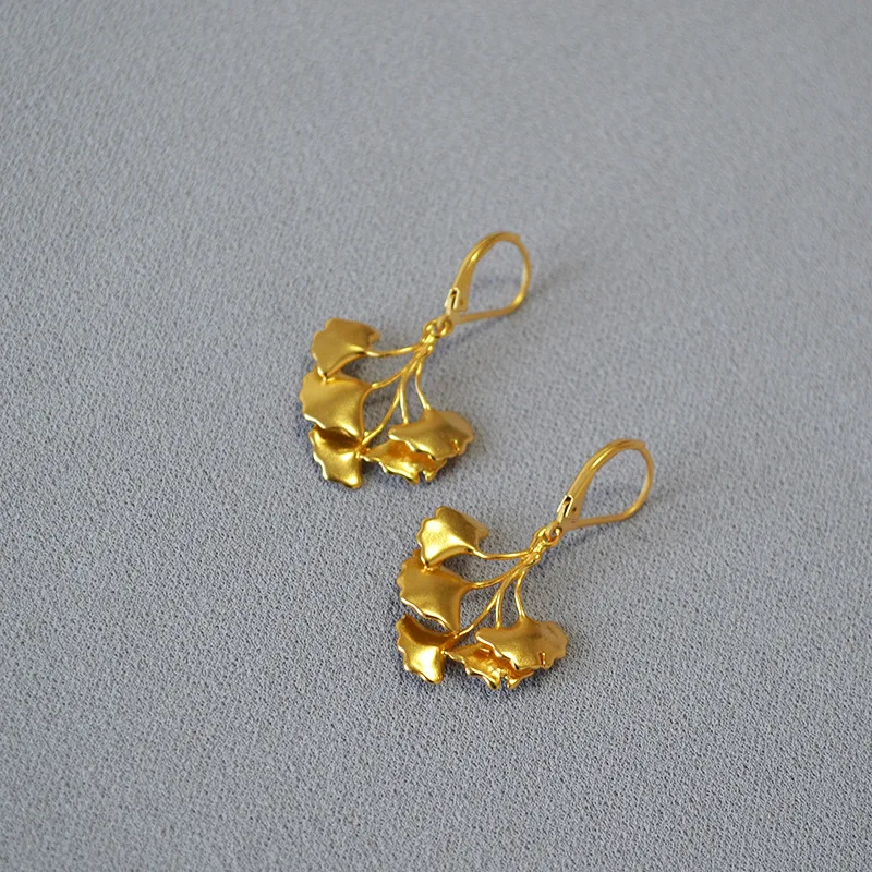 Ginkgo leaf shape earrings dangles gold plated stylish women earrings jewelry