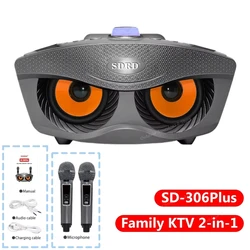 SDRD Sd306Plus Newest Family Ktv 2-in-1 Portable Karaoke Wireless Speaker With Dual Microphone Owl Bluetooth Speaker Bass Sound