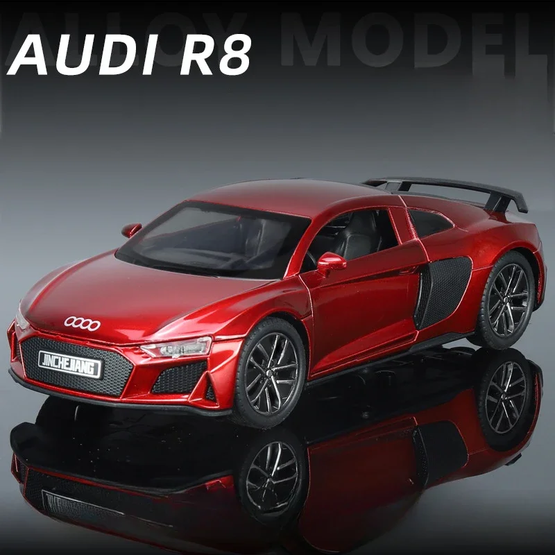 Simulation 1/32 Audi R8 Alloy Car Model With Sound Light Collective Miniature Voiture Diecast Toy Vehicle Boy Gift Birthday