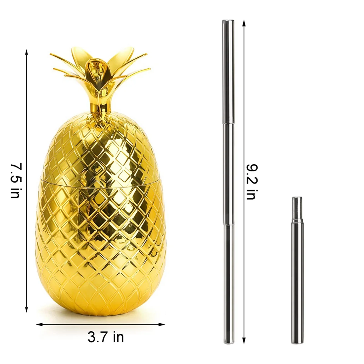 2 Pack Pineapples Drink Cups, 450Ml Gold Pineapples Tumbler with Stretched Straw, Hawaiian Luau Cups
