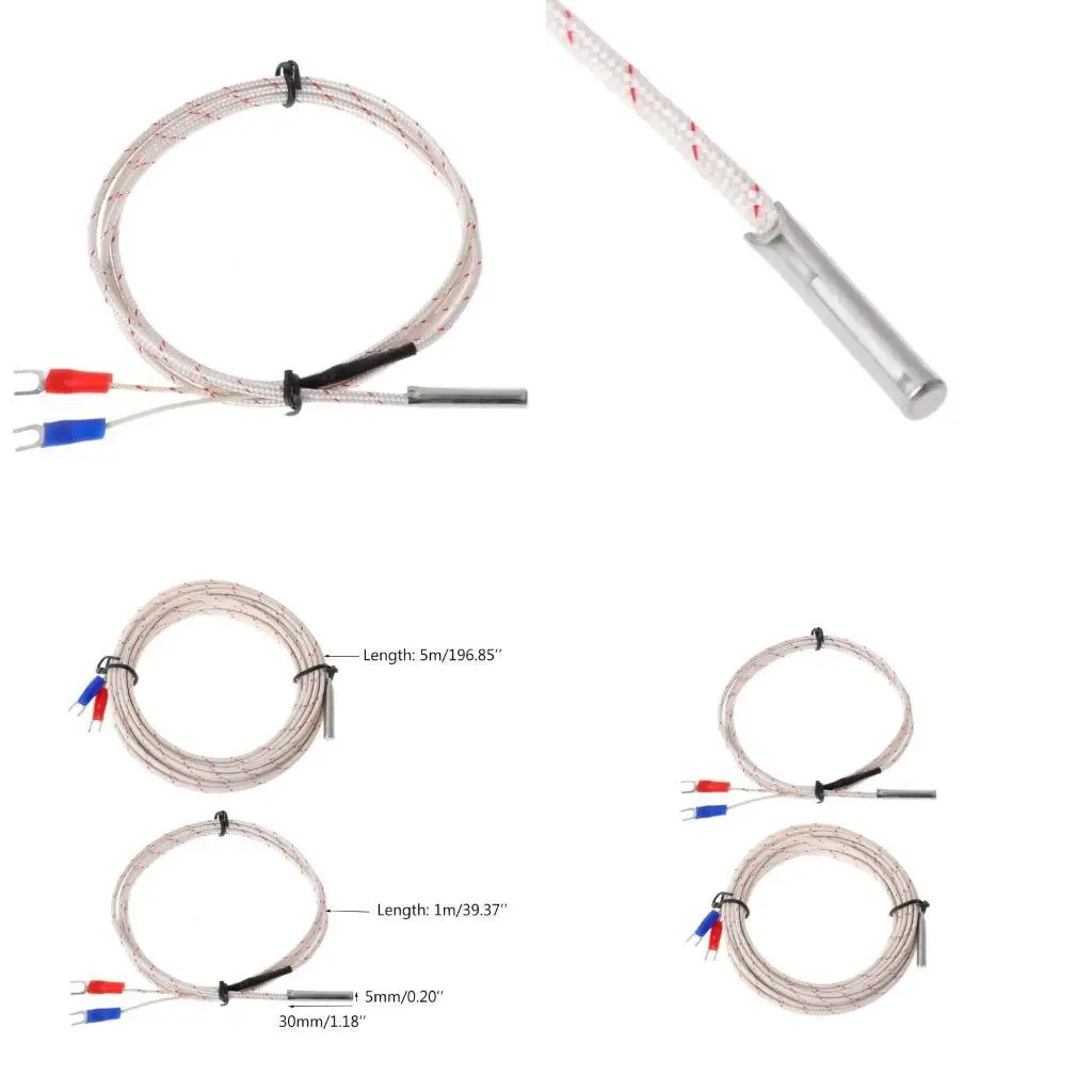 

652F Waterproof K Type Thermocouple 5x30mm 1M 5M for Temperature Measurement High Sensitive 0-600℃ Lightweight