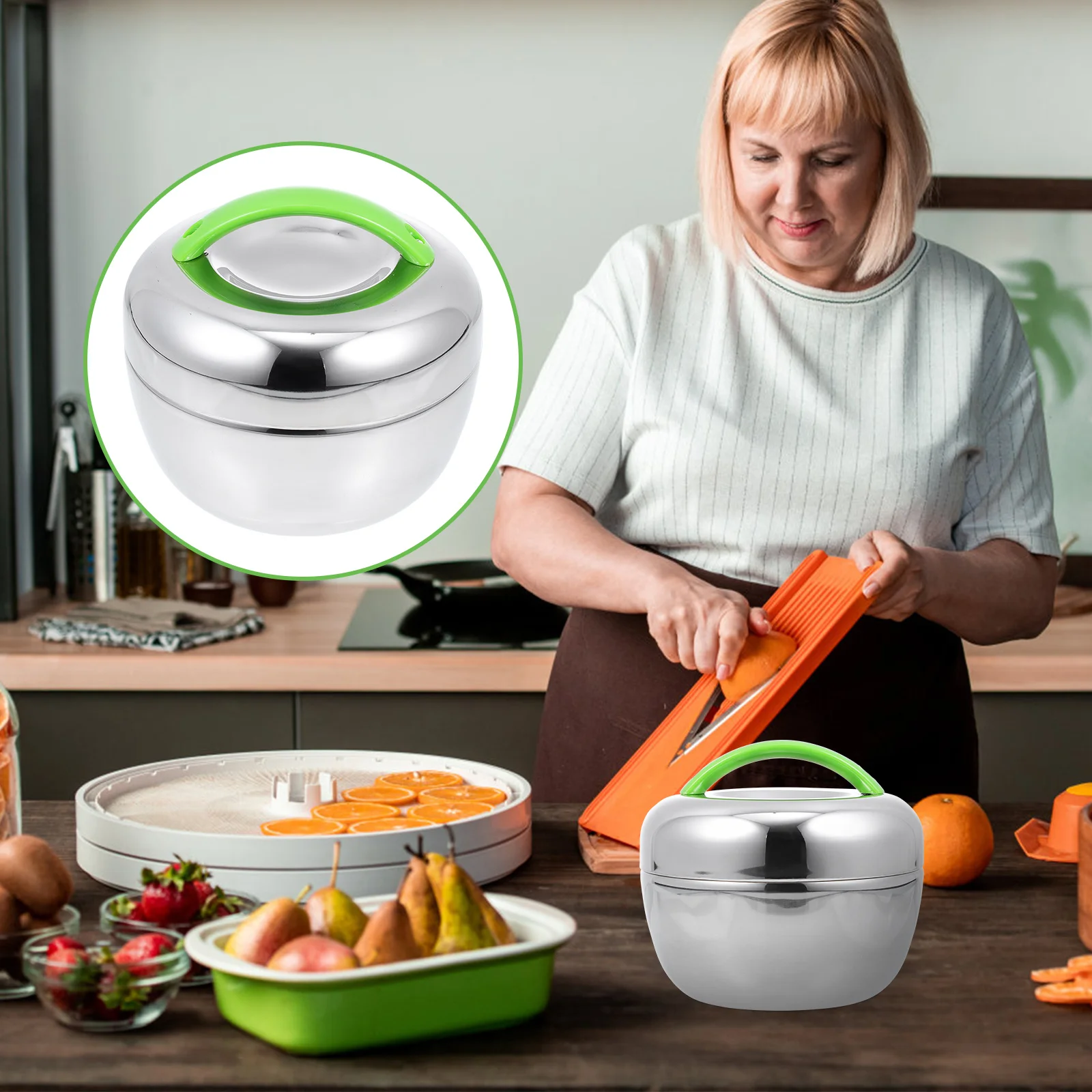 

1Set Double-Layered Stainless Steel Bento Box Handheld Leak-Proof Food Storage Case Portable Easy Carry Home Office