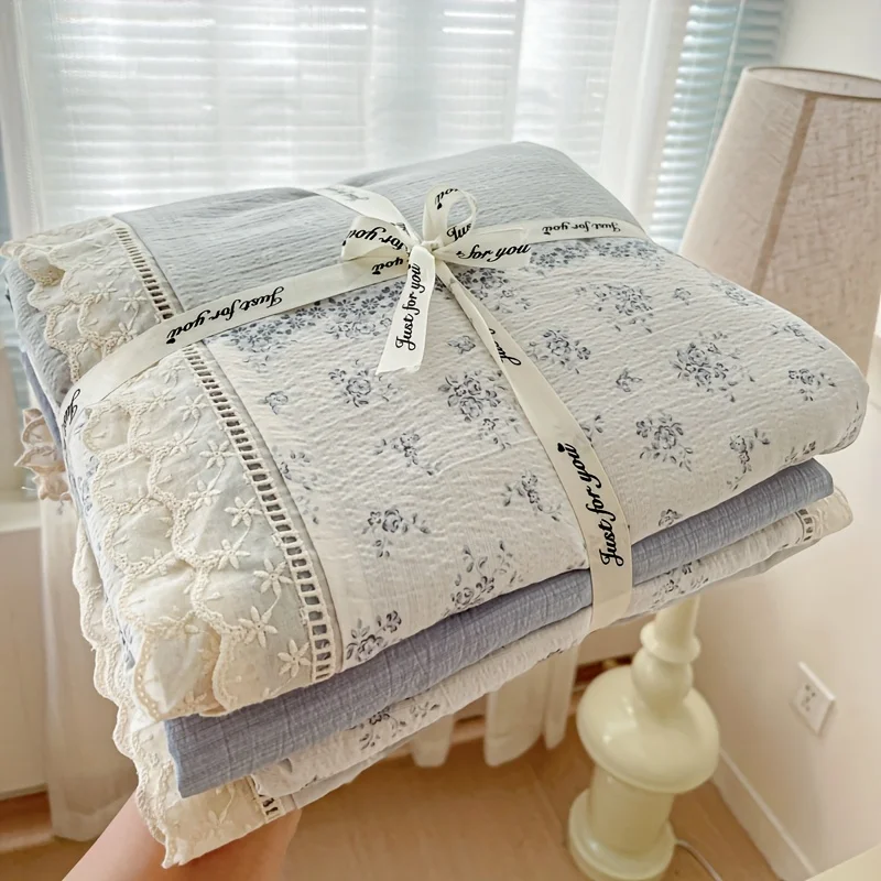 4pcs Bedding Set Double Layer Gauze Fabric Skin Friendly Soft Touch Bed Sheets Comforter Four Seasons Bed Set Duvet Cover Set