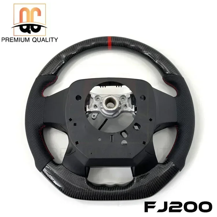 Menos quantidade em estoque volante de couro perfurado de fundo plano de fibra de carbono real para Land Cruiser FJ200 LC200