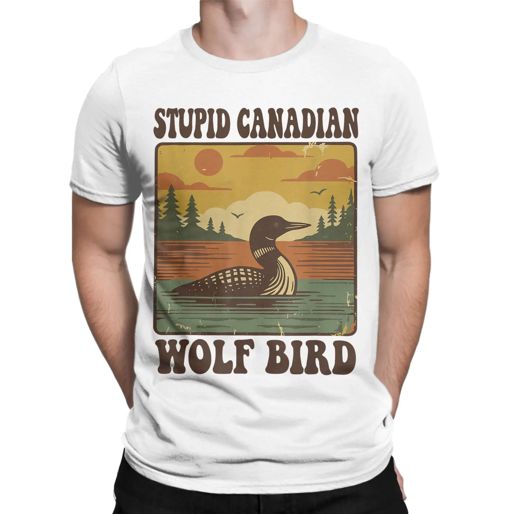 Oversized T-Shirt Beach Stupid Canadian Wolf Bird Funny Loon Humor Hippie T Shirts Cotton Tshirt for Men Casual Design Top Tees