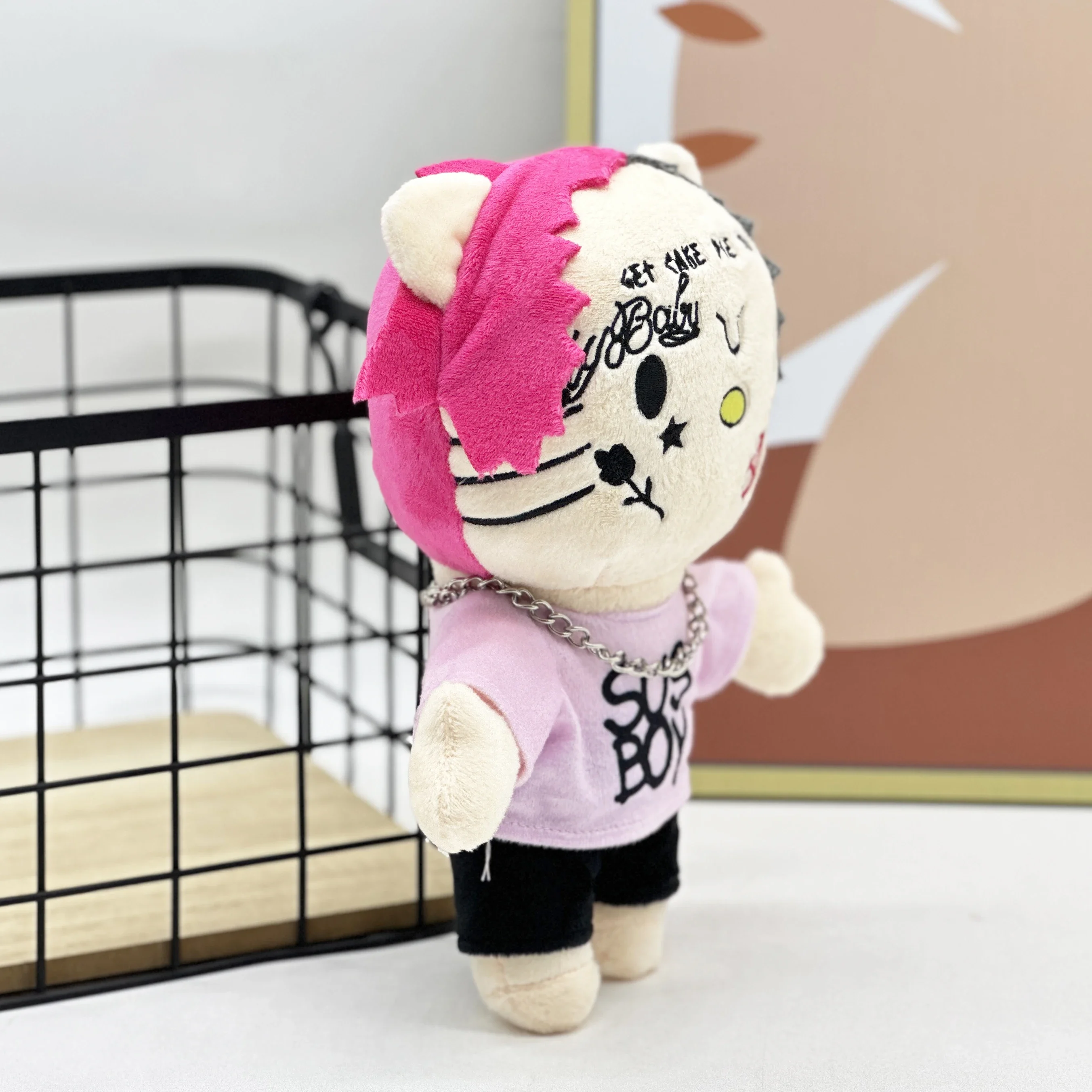 New Hello Kitty LIL PEEP Plush Anime Plush Toy Doll with Pink Clothes Necklace Stuffed Soft Plush Toys Fans Collect Gifts 24cm