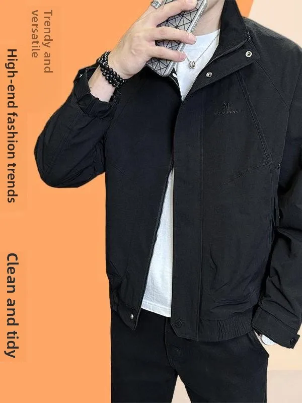 

Мужская куртка с воротником-стойкой, свободного кроя, повседневная, модная, универсальная, легкая, роскошная, трендовая куртка для мужчин среднего возраста