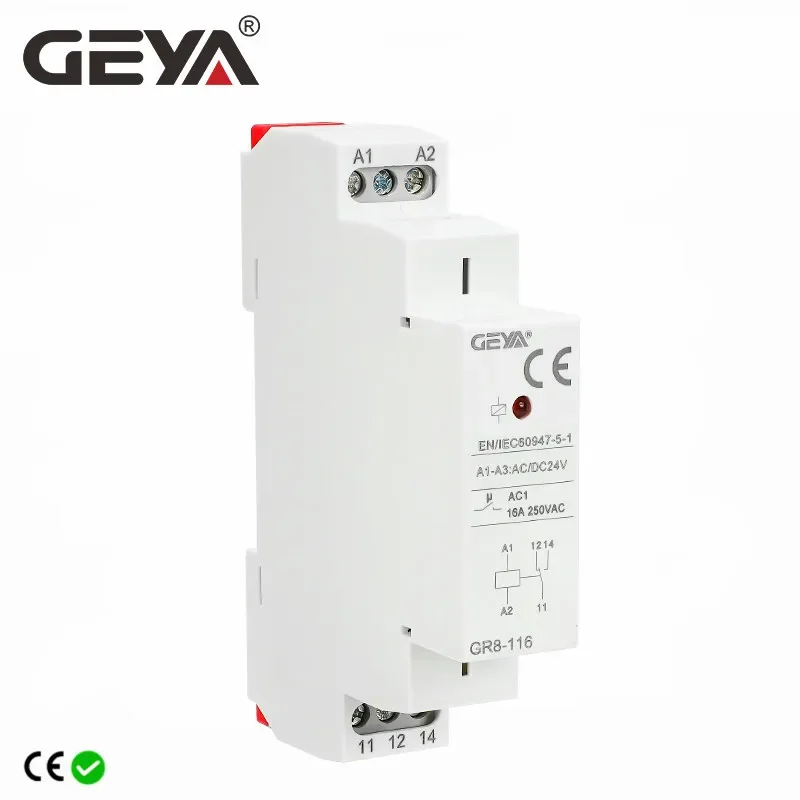 

GEYA Din Rail Type GR8 AC DC 12V 24V 48V Switch Relay Intermediate Relay Auxiliary Relay 8A 16A ROHS Approved