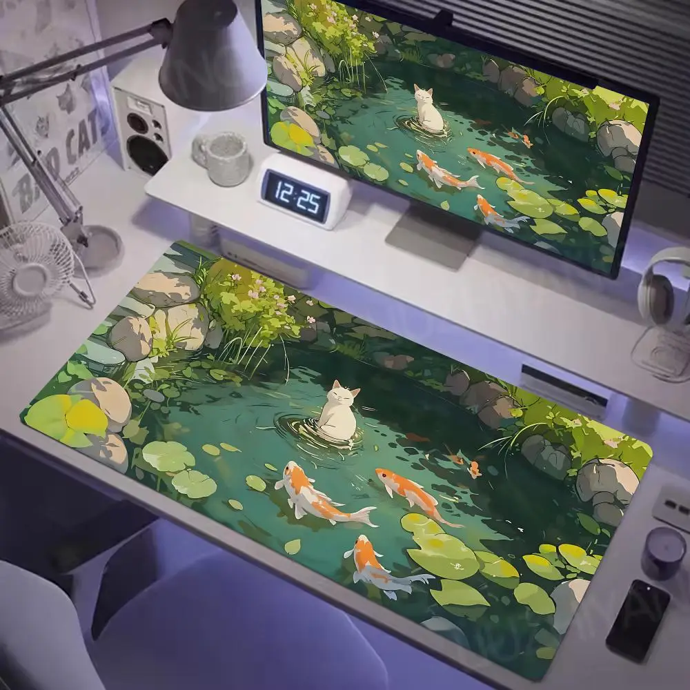 Cute cartoon cat fish Mouse Pad Computer Laptop Keyboard Pads Office Large Desk Mat Game Mousepad Rubber Non-Slip Rug 900X400mm