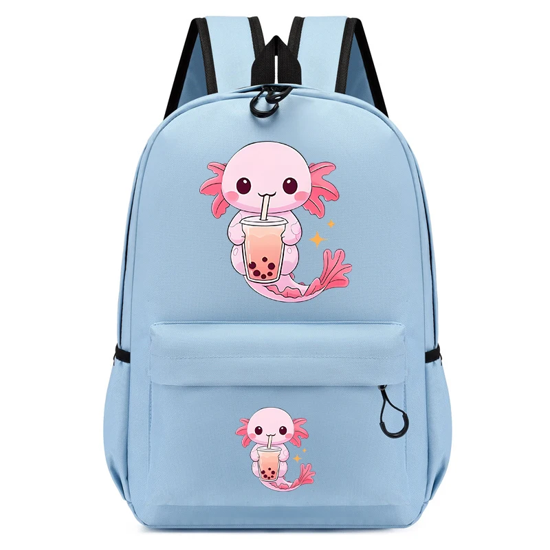 Anime Cartoon School Bags for Children, Kindergarten Student Backpack, Boba Axolotl Bubble Tea, Travel Bagpacks, Sac A Dos