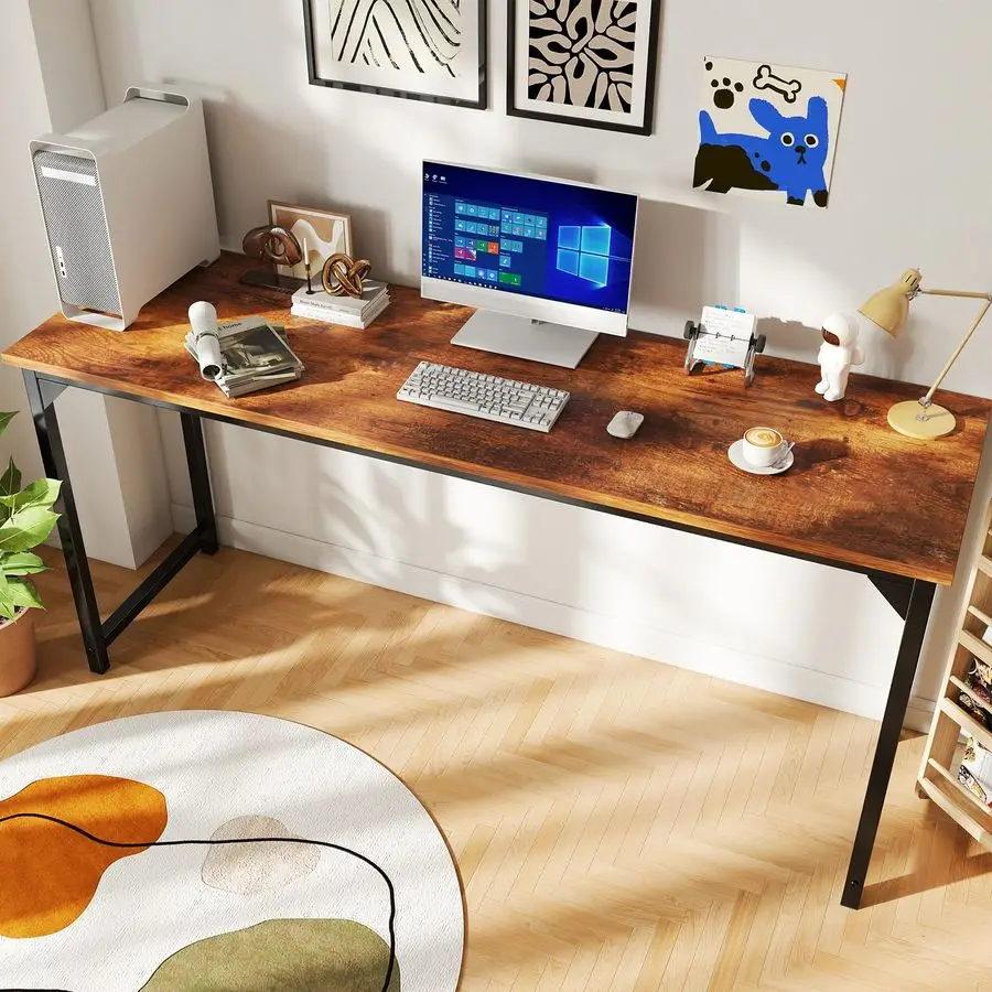 63 Inch Office Computer Desk Modern Simple Style Writing Study Work Table for Home Bedroom Wood Brown