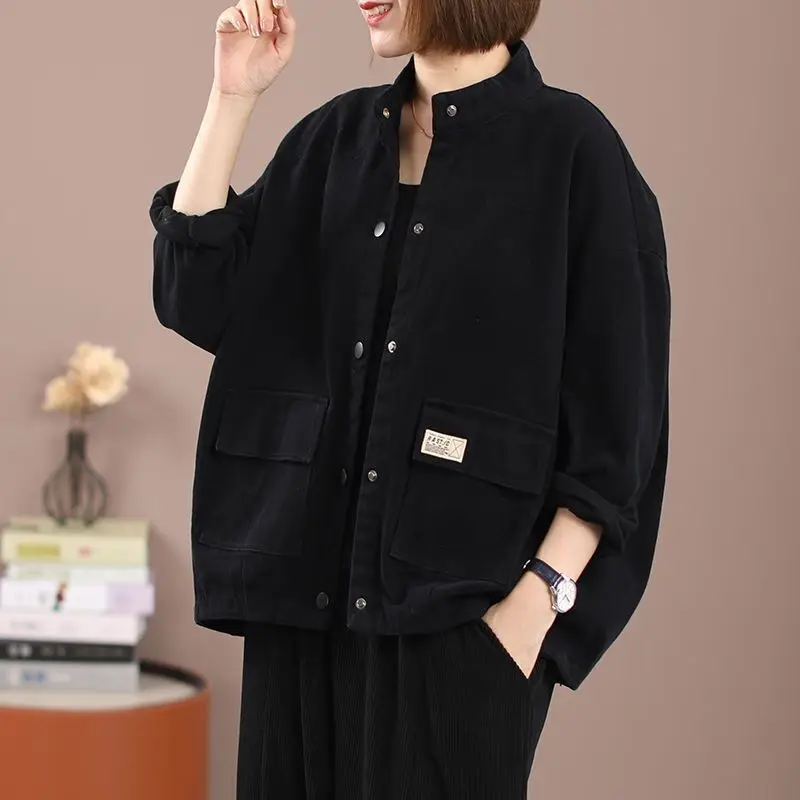 

Spring New Sle Baseball Jaet for Middle-Aged And ly Women Stand Collar Oversize Cotton Blend Cardigan Korean Commute...