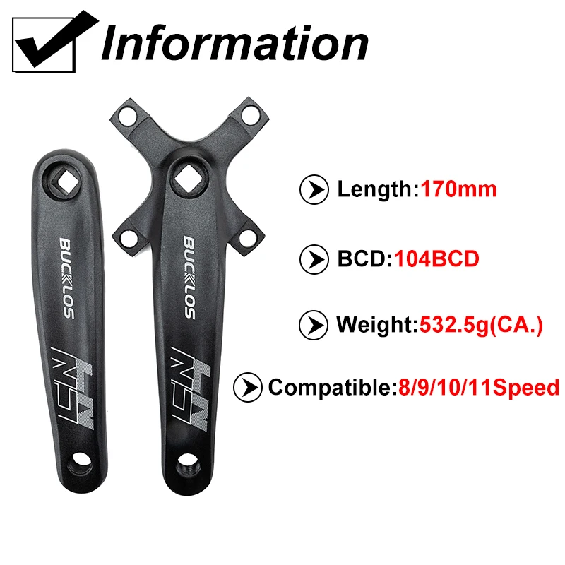 BUCKLOS 104BCD Mountain Bike Crankset 170mm Crank MTB Chainring 24 32T 42T Triple Speed Chainwheel 3x10 Bicycle Sprocket