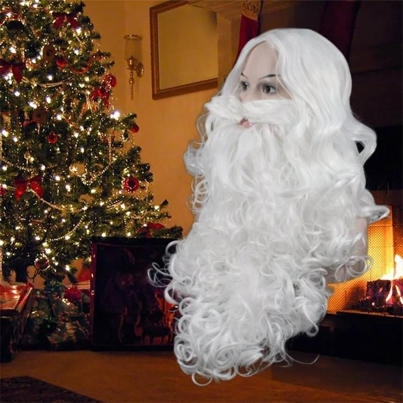 

R1WE Santa and Beard Set Santa Mustache White Christmas Fancy Dress Costume White Santa Clauses Hair with Beard Gifts