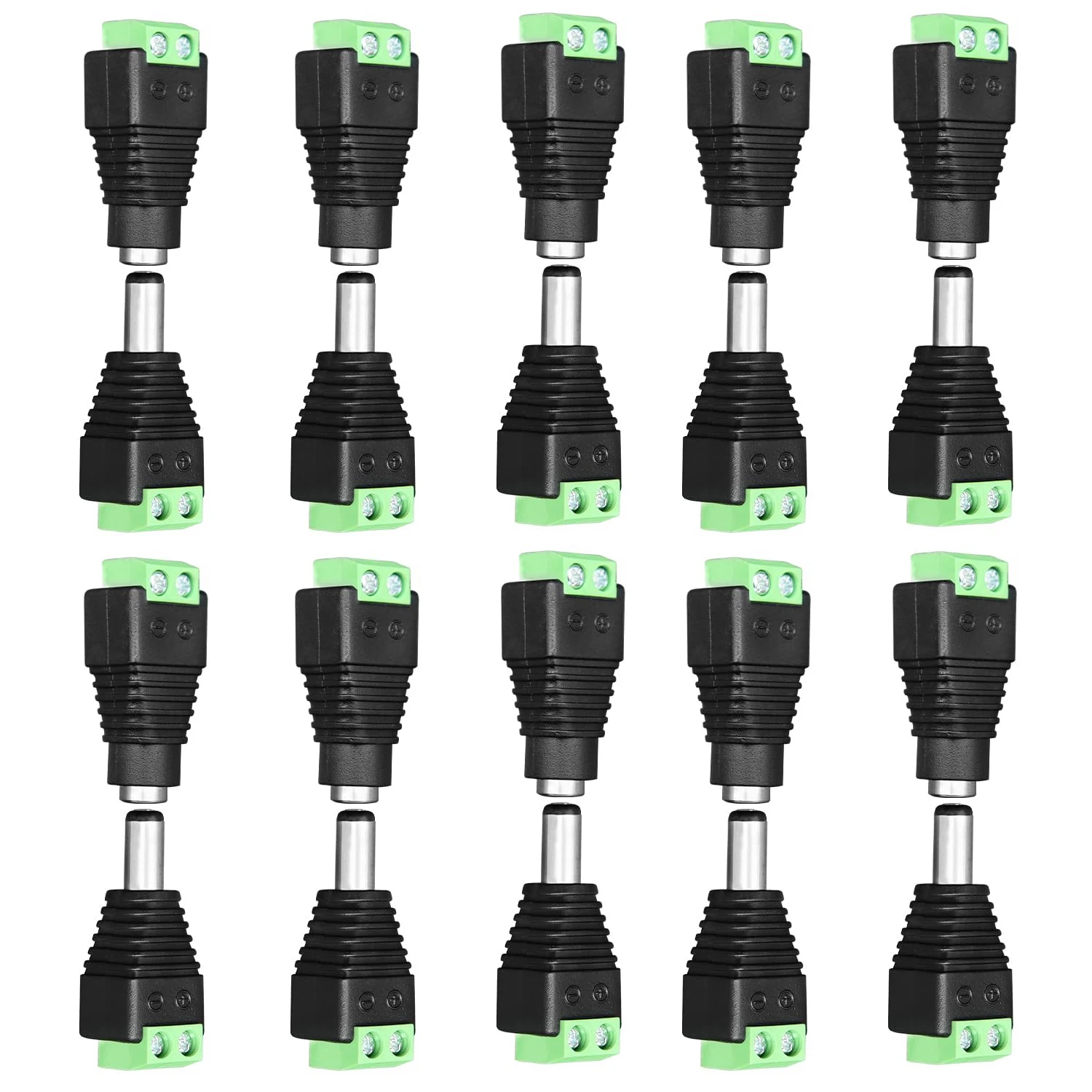 10 pairs (10 x male + 10 x female) 12V, 5.5mm x 2.1mm DC power jack connector adapter for LED strips, CCTV security camera
