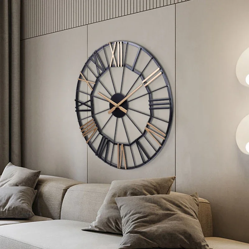 

60*60cm Iron art wall clock household wall hanging modern simple and minimalist perforation-free wall-mounted