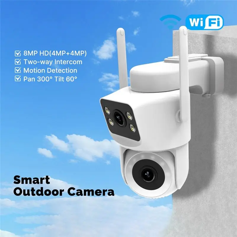 كاميرا Tuya Wifi الذكية في الهواء الطلق 8MP الأمن شاشة مزدوجة 2.4G/5G IP65 مقاوم للماء الصوت السيارات المسار كشف الحركة