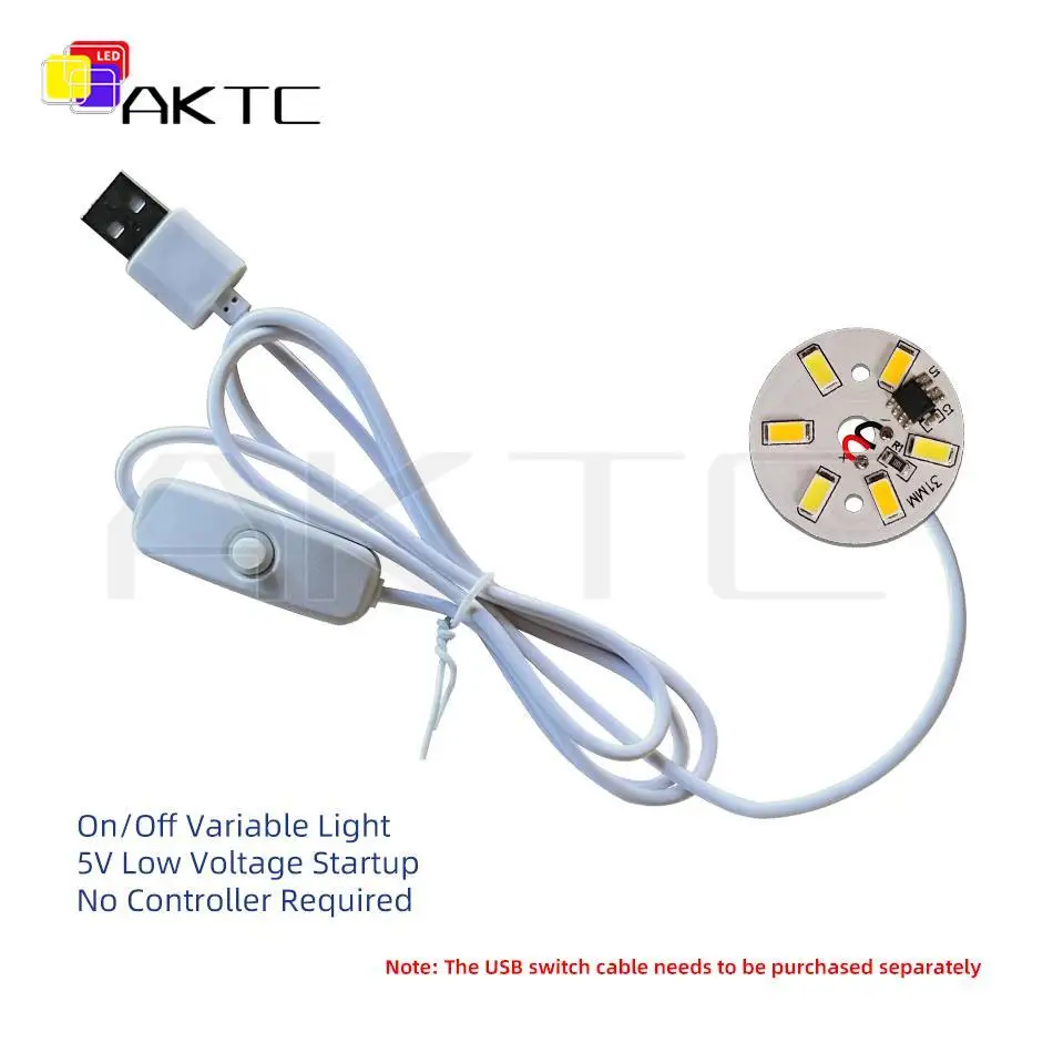 5 Pcs LED Round Light Board On/Off Control No need Controller SMD5730 White+Warm or Red+Blue 3-Color Changing Lamp Panel 5V 3W