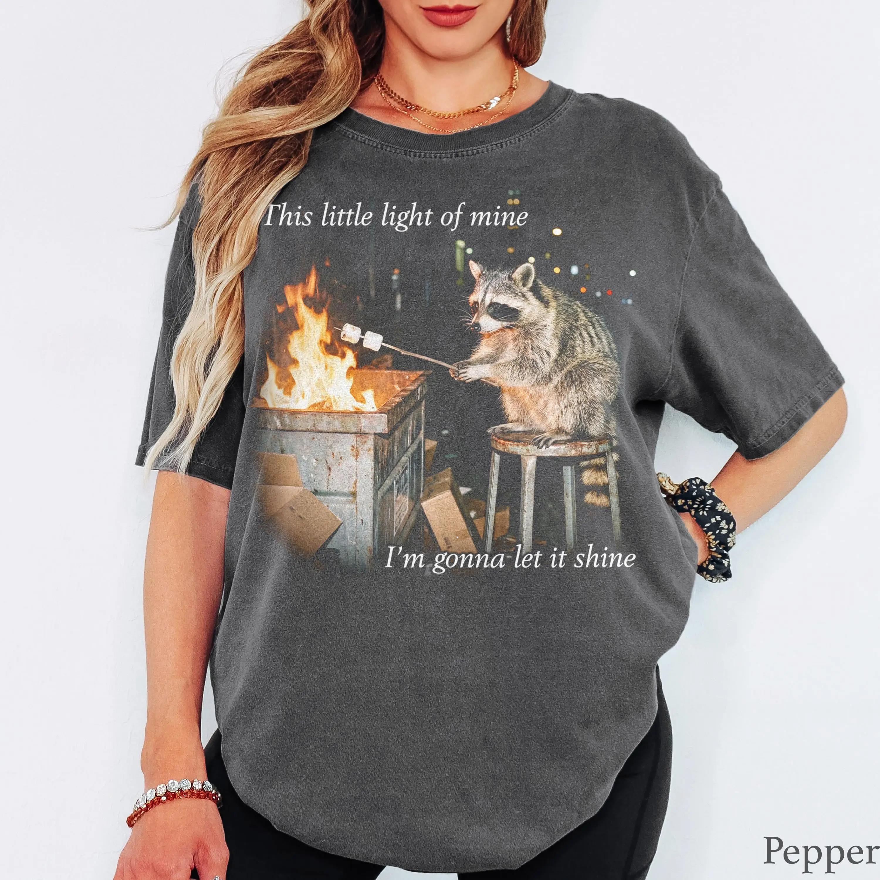 Dumpster Fire Raccoon T-Shirt   Unisex Graphic Tee  Funny Mental Health Shirt  Cute Parody Shirt  Trash Panda Meme Tee